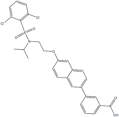 3-(6-(2-(2,6-dichloro-N-isopropylphenylsulfonamido)ethoxy)naphthalen-2-yl)benzoic acid Struktur