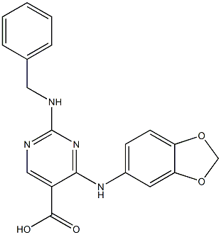 4-(Benzo[1,3]dioxol-5-ylamino)-2-benzylamino-pyrimidine-5-carboxylic acid Struktur