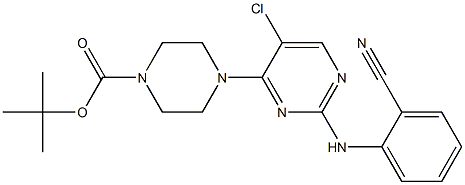 4-[5-Chloro-2-(2-cyano-phenylamino)-pyrimidin-4-yl]-piperazine-1-carboxylic acid tert-butyl ester Struktur