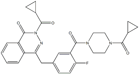 2-(cyclopropanecarbonyl)-4-(3-(4-(cyclopropanecarbonyl)piperazine-1-carbonyl)-4-fluorobenzyl)phthalazin-1(2H)-one Struktur