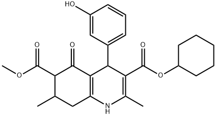 3-cyclohexyl 6-methyl 4-(3-hydroxyphenyl)-2,7-dimethyl-5-oxo-1,4,5,6,7,8-hexahydroquinoline-3,6-dicarboxylate Struktur