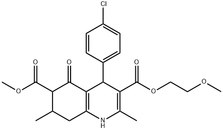 3-(2-methoxyethyl) 6-methyl 4-(4-chlorophenyl)-2,7-dimethyl-5-oxo-1,4,5,6,7,8-hexahydroquinoline-3,6-dicarboxylate Struktur