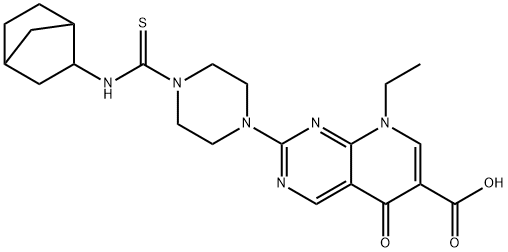 2-[4-(bicyclo[2.2.1]hept-2-ylcarbamothioyl)piperazin-1-ium-1-yl]-8-ethyl-5-oxo-5,8-dihydropyrido[2,3-d]pyrimidine-6-carboxylate Struktur