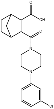 3-(4-(3-chlorophenyl)piperazine-1-carbonyl)bicyclo[2.2.1]heptane-2-carboxylic acid Struktur