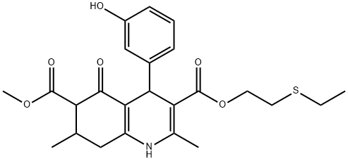 3-(2-(ethylthio)ethyl) 6-methyl 4-(3-hydroxyphenyl)-2,7-dimethyl-5-oxo-1,4,5,6,7,8-hexahydroquinoline-3,6-dicarboxylate Struktur