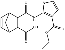 3-((3-(ethoxycarbonyl)thiophen-2-yl)carbamoyl)bicyclo[2.2.1]hept-5-ene-2-carboxylic acid Struktur