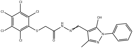 (E)-N'-((5-hydroxy-3-methyl-1-phenyl-1H-pyrazol-4-yl)methylene)-2-((perchlorophenyl)thio)acetohydrazide Struktur