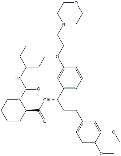 (S)-((R)-3-(3,4-dimethoxyphenyl)-1-(3-(2-morpholinoethoxy)phenyl)propyl) 1-(pentan-3-ylcarbamoyl)piperidine-2-carboxylate Struktur