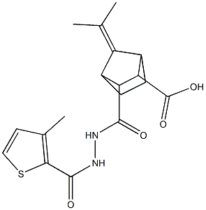 3-(2-(3-methylthiophene-2-carbonyl)hydrazinecarbonyl)-7-(propan-2-ylidene)bicyclo[2.2.1]heptane-2-carboxylic acid Struktur