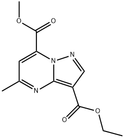 5-Chloro-pyrazolo[1,5-a]pyrimidine-2,7-dicarboxylic acid 2-ethyl ester 7-methyl ester Struktur