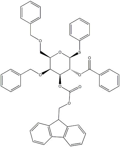 Phenyl 4,6-bis-O-(phenylmethyl)-1-thio-beta-D-galactopyranoside 2-benzoate 3-(9H-fluoren-9-ylmethyl carbonate) Struktur