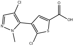 2-Thiophenecarboxylic acid, 5-chloro-4-(4-chloro-1-methyl-1H-pyrazol-5-yl)- Struktur