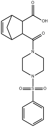 3-(4-(phenylsulfonyl)piperazine-1-carbonyl)bicyclo[2.2.1]hept-5-ene-2-carboxylic acid Struktur