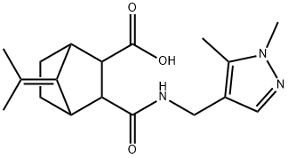 3-(((1,5-dimethyl-1H-pyrazol-4-yl)methyl)carbamoyl)-7-(propan-2-ylidene)bicyclo[2.2.1]heptane-2-carboxylic acid Struktur