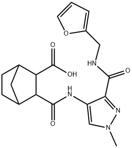 3-((3-((furan-2-ylmethyl)carbamoyl)-1-methyl-1H-pyrazol-4-yl)carbamoyl)bicyclo[2.2.1]heptane-2-carboxylic acid Structure