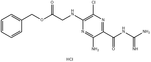 N-[6-Amino-5-[[(aminoiminomethyl)amino]carbonyl]-3-chloro-2-pyrazinyl]-glycine phenylmethyl ester hydrochloride Struktur