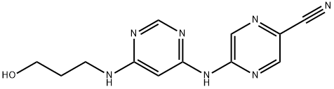 5-((6-((3-Hydroxypropyl)amino)pyrimidin-4-yl)amino)pyrazine-2-carbonitrile Struktur