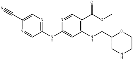 Methyl 6-((5-cyanopyrazin-2-yl)amino)-4-((morpholin-2-ylmethyl)amino)nicotinate Struktur