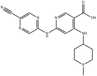 6-((5-Cyanopyrazin-2-yl)amino)-4-((1-methylpiperidin-4-yl)amino)nicotinic acid Struktur