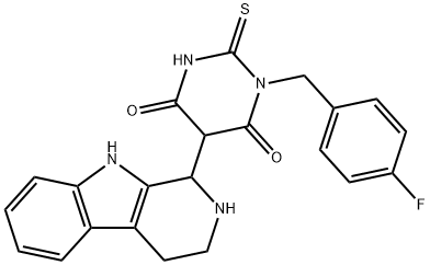 3-(4-fluorobenzyl)-6-hydroxy-5-(2,3,4,9-tetrahydro-1H-pyrido[3,4-b]indol-1-yl)-2-thioxo-2,3-dihydropyrimidin-4(1H)-one Struktur