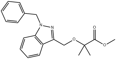 methyl 2-((1-benzyl-1H-indazol-3-yl)methoxy)-2-methylpropanoate Struktur