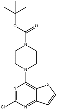 tert-butyl 4-(2-chlorothieno[3,2-d]pyrimidin-4-yl)piperazine-1-carboxylate Struktur