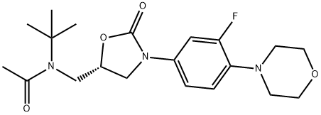 N-Tert-butyl-N-(((S)-3-(3-fluoro-4-morpholinophenyl)-2-oxooxazolidin-5-yl)methyl)acetamide Struktur