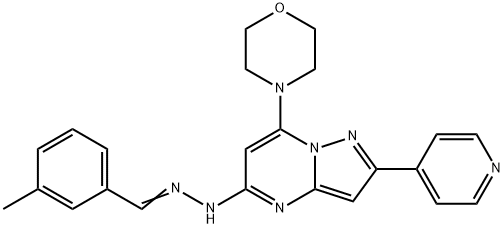 (E)-4-(5-(2-(3-methylbenzylidene)hydrazinyl)-2-(pyridin-4-yl)pyrazolo[1,5-a]pyrimidin-7-yl)morpholine Struktur