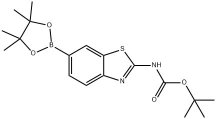 tert-butyl 6-(4,4,5,5-tetramethyl-1,3,2-dioxaborolan-2-yl)benzo[d]thiazol-2-ylcarbamate Struktur