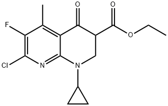 Ethyl 7-chloro-1-cyclopropyl-6-fluoro-5-methyl-4-oxo-1,2,3,4-tetrahydro-1,8-naphthyridine-3-carboxylate Struktur