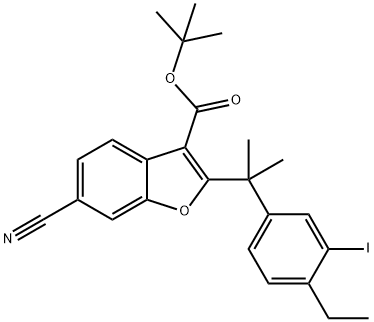 tert-butyl 6-cyano-2-(2-(4-ethyl-3-iodophenyl)propan-2-yl)-1H-indole-3-carboxylate Struktur