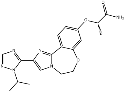 (S)-2-((2-(1-isopropyl-1H-1,2,4-triazol-5-yl)-5,6-dihydrobenzo[f]imidazo[1,2-d][1,4]oxazepin-9-yl)oxy)propanamide Struktur