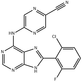 5-((8-(2-Chloro-6-fluorophenyl)-7H-purin-6-yl)amino)pyrazine-2-carbonitrile Struktur