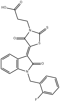 (Z)-3-(5-(1-(2-fluorobenzyl)-2-oxoindolin-3-ylidene)-4-oxo-2-thioxothiazolidin-3-yl)propanoic acid Struktur