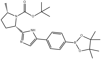 (2S,5S)-tert-butyl 2-methyl-5-(5-(4-(4,4,5,5-tetramethyl-1,3,2-dioxaborolan-2-yl)phenyl)-1H-imidazol-2-yl)pyrrolidine-1-carboxylate Struktur