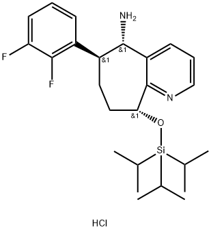 (5S,6S,9R)-6-(2,3-difluorophenyl)-9-((triisopropylsilyl)oxy)-6,7,8,9-tetrahydro-5H-cyclohepta[b]pyridin-5-aminedihydrochloride Struktur