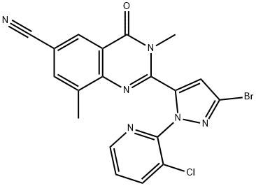 2-(3-bromo-1-(3-chloropyridin-2-yl)-1H-pyrazol-5-yl)-3,8-dimethyl-4-oxo-3,4-dihydroquinazoline-6-carbonitrile Struktur