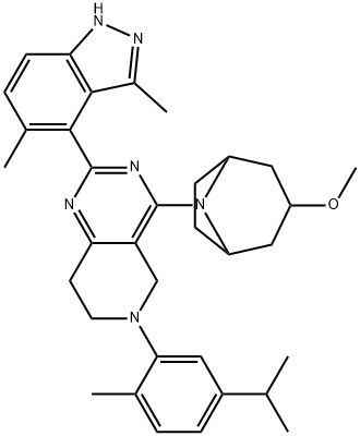 (1S,3r,5R)-8-(5,6,7,8-tetrahydro-6-(5-isopropyl-2-methylphenyl)-2-(3,5-dimethyl-1H-indazol-4-yl)pyrido[4,3-d]pyrimidin-4-yl)-3-methoxy-8-azabicyclo[3.2.1]octane Struktur