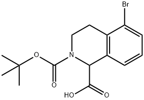 2-(tert-butoxycarbonyl)-5-bromo-1,2,3,4-tetrahydroisoquinoline-1-carboxylic acid Struktur