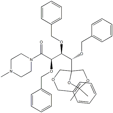 (2R,3S,4S)-2,3,4-tris(benzyloxy)-4-(4-((benzyloxy)methyl)-2,2-dimethyl-1,3-dioxolan-4-yl)-1-(4-methylpiperazin-1-yl)butan-1-one Struktur