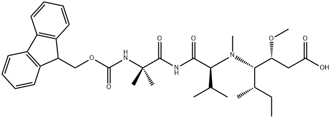 L-Valinamide, N-[(9H-fluoren-9-ylmethoxy)carbonyl]-2-methylalanyl-N-[(1S,2S)-1-[(1R)-2-carboxy-1-methoxyethyl]-2-methylbutyl]-N-methyl- Struktur