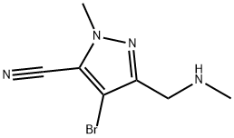 4-bromo-1-methyl-3-((methylamino)methyl)-1H-pyrazole-5-carbonitrile Struktur