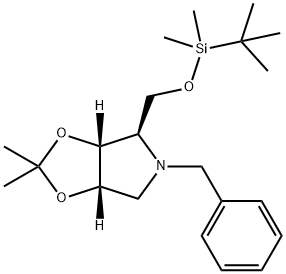 4H-1,3-Dioxolo[4,5-c]pyrrole, 4-[[[(1,1-dimethylethyl)dimethylsilyl]oxy]methyl]tetrahydro-2,2-dimethyl-5-(phenylmethyl)-, (3aR,4R,6aS)- Struktur