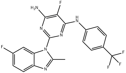 5-fluoro-2-(6-fluoro-2-methyl-1H-benzimidazol-1-yl)-N-[4-(trifluoromethyl)phenyl]pyrimidine-4,6-diamine Struktur