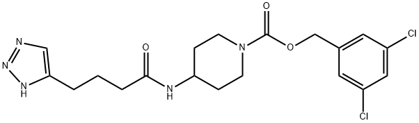 3,5-dichlorobenzyl 4-(4-(1H-1,2,3-triazol-4-yl)butanamido)piperidine-1-carboxylate Struktur