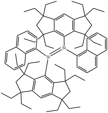 (E)-1,2-Bis(1-naphthyl)-1,2-bis(1,1,3,3,5,5,7,7-octaethyl-1,2,3,5,6,7-hexahydro-s-indacen-4-yl)disilene Struktur