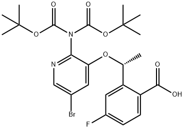 (R)-2-(1-(2-(bis(tert-butoxycarbonyl)amino)-5-bromopyridin-3-yloxy)ethyl)-4-fluorobenzoicacid Struktur