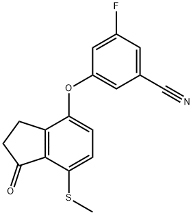 Benzonitrile, 3-[[2,3-dihydro-7-(methylthio)-1-oxo-1H-inden-4-yl]oxy]-5-fluoro- Struktur