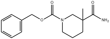 1-piperidinecarboxylic acid, 3-(aminocarbonyl)-3-methyl-, phenylmethyl ester Struktur