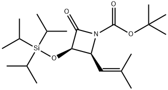 (2S,3R)-tert-butyl 3-((tert-butyldimethylsilyl)oxy)-2-(2-methylprop-1-en-1-yl)-4-oxoazetidine-1-carboxylate Struktur